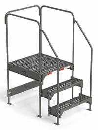 APPROVED VENDOR Work Platform: 2.8 ft Platform Ht - Max, 34.6 in x 39 in, Steel (MPN CW5-33-3-3). Key specifications — Folding: Not Foldable; Mobility: Stationary; Use Location: Indoor; Brand: APPROVED VENDOR; Color: Gray; Exit Direction: Forward; Height Adjustability: Adjustable Height; Includes Handrails: Handrails Included.