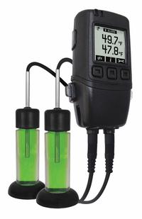 LASCAR Dual Channel Vaccine Monitoring Kit: -40°F to 140°F, -40°C to 60°C, EL-GFX-VAC2, Temp, USB. Key specifications — Interface: USB; Parameters Measured: Temperature °F; Brand: LASCAR; Features: Triggered Logging Mode to Start Recording Data Once a User Defined Level is Met; Includes: (2) Glycol Bottle Probes; Software Options: Software Available Separately; Data Logger Type: Temperature.