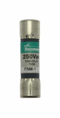 BUSSMANN Fuse: FNM Series, Midget, Time-Delay, 1 A, 250 V AC, 13/32 in x 1 1/2 in, Non-Indicating (MPN FNM-1). Key specifications — Series: FNM; Brand: BUSSMANN.