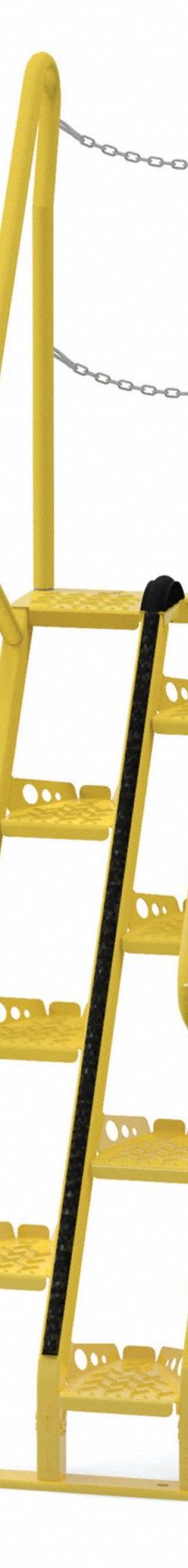VESTIL Alternating Tread Stairs: 8.5 ft Overall Ht, Steel, 350 lb Load Capacity, Perforated, 8 Steps (MPN ATS-5-68). Key specifications — Color: Yellow; Brand: VESTIL.
