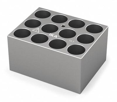 IKA Dry Block: Anodized Aluminum, 3 3/4 in Overall Wd, 3 in Overall Lg, 12 Wells - Dry Bath Blocks