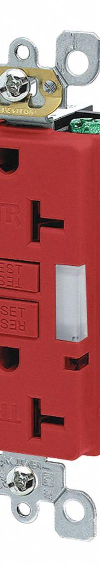 LEVITON GFI Receptacle: Hospital Grade Fed. Spec., Decorator Duplex, 5-20R, Red, GFCI, 125V AC, 20 A (MPN GFNL2-HGR)