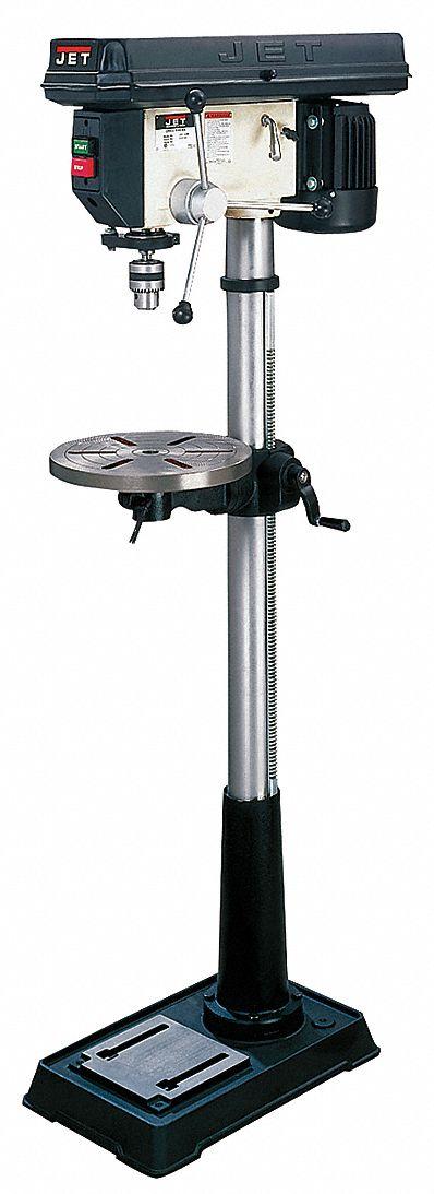 JET Floor Drill Press: Belt, 115/230V AC, Fixed Speed, 200 RPM – 3,630 RPM - Floor Stand Drill Presses for Wood