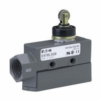 EATON Snap Action Switch: Roller Plunger Actuator, SPDT, Screw Terminals (MPN E47BLS08). Key specifications — AC Contact Rating: 15 A @ 250 V; Electrical Connection: Screw Terminals; Series: E47; Brand: EATON.