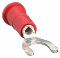 3M Fork Terminals: Red, Vinyl, #8 Stud Size, 22 AWG – 18 AWG Wire Range, Std Fork, 1,000 V (MPN MVU18-8FX). Key specifications — Barrel Style: Butted; Manufacturer Part Number: MVU18-8FX; Brand: 3M; Series: TH.
