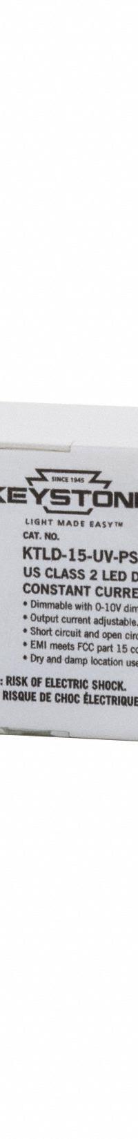 KEYSTONE TECHNOLOGIES LED Driver: Class 2, 15 W Max. Power Output, 120 to 277V AC, 30 to 54V DC (MPN KTLD-15-UV-PS300-54-VDIM-LP1). Key specifications — Brand: KEYSTONE TECHNOLOGIES; Output Voltage: 30 to 54V DC; Dimming Method: 0-10V; Output Current: 270 mA.