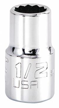 PROTO Socket: SAE, 1/2 in Drive Size, 1/2 in Socket Size, 12-Point, Std, Chrome, Not Tether Capable (MPN J5416N). Key specifications — attr1204417: PROTO; attr1204392: Chrome.