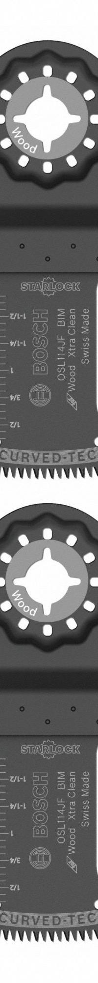 BOSCH Oscillating Tool Blade: 1 1/4 in Blade Wd, 4 in Overall Lg, Plunge Cutting, Bi-Metal, 10 PK (MPN OSL114JF-10). Key specifications — attr1097473: Cutting Wood; attr1097476: BOSCH; attr1097456: Plunge Cutting.