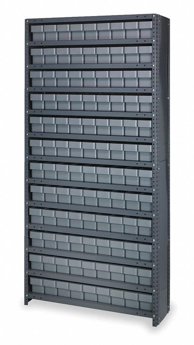 QUANTUM STORAGE SYSTEMS Enclosed Bin Shelving: 36 in x 12 in x 75 in, 1 Usable Sides - Metal Stationary Bin Shelving with Closed-Front Bins