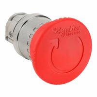 SCHNEIDER Emergency Stop Push Button: Red, 22 mm Mounting Size, Metallic, Maintained (MPN ZB4BS844). Key specifications — Brand: SCHNEIDER; Action: Maintained; Series: XB4; Push Button Material Type: Metallic.
