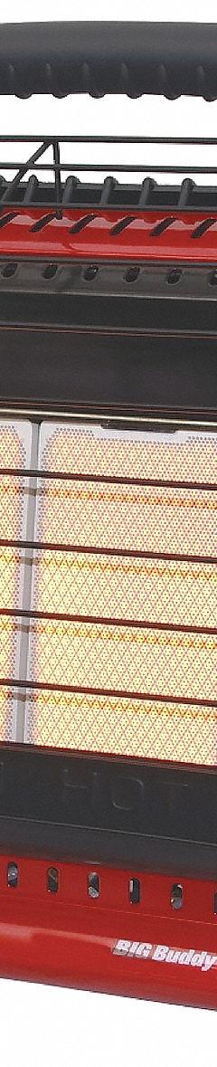 MR. HEATER Portable Gas Tabletop Heater: 18,000 BtuH Heating Capacity Output, 450 sq ft Heating Area (MPN MH18B-F274805). Key specifications — Housing Color: Red; Body Shape: Rectangular; Brand: MR. HEATER; Overall Dimensions - H x W x D: 19 in x 11-7/8 in x 17-1/2 in.