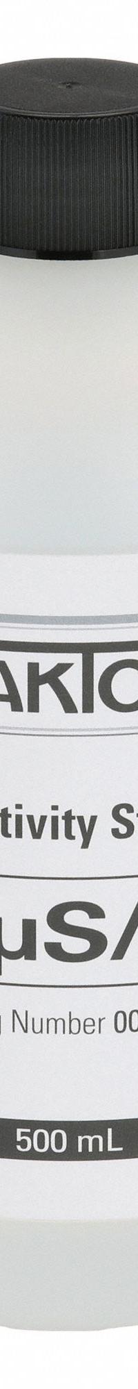 OAKTON Conductivity Calibration Solution: ACS, 500 mL Volume, Liquid, 84 microsiemens, Plastic, 1 (MPN WD-00653-16). Key specifications — Brand: OAKTON; CAS Number: 7732-18-5; Chemical Family Type: Solution; Chemical Grade: ACS; Concentration: 84 microsiemens; Container Material: Plastic; Container Type: Bottle; Form: Liquid.