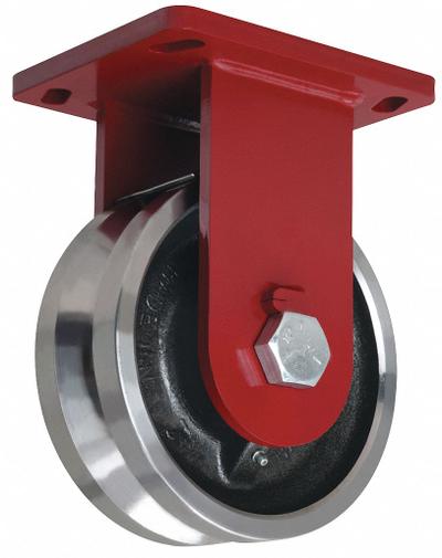 HAMILTON Plate Caster: Rigid, Steel, 8 in Wheel Dia, 4 in Wheel Wd, 10 1/2 in Mounting Ht - V-Groove Track-Wheel Plate Casters