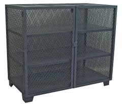 JAMCO Storage Cabinet: 60 in x 24 in x 54 in, 3 Fixed Shelves, Swing Handle & Padlock Hasp, Legs (MPN MC260BL). Key specifications — Brand: JAMCO; Body Panel Type: Ventilated; Base Type: Legs; Cabinet Color: Black; Frame Assembled: Assembled.