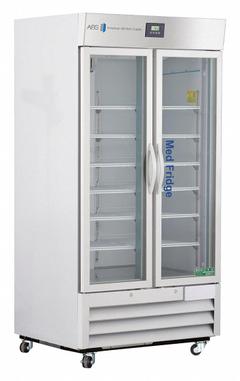AMERICAN BIOTECH SUPPLY Lab Refrigerator: 36 cu ft, Upright, 2°C to 7°C, 34 3/4 in Overall Dp, R-290 (MPN PH-ABT-HC-36G). Key specifications — Door Opening Style: Left and Right; Color: White; Alarm Type: Temperature; Manufacturer Part Number: PH-ABT-HC-36G; Brand: AMERICAN BIOTECH SUPPLY; Product Type: Lab Refrigerator; Door Type: Swing Glass; Refrigerant Type: R-290.