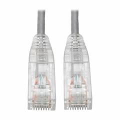 EATON TRIPP LITE Ethernet Cable: Unshielded, Cat 6, 0.7 ft Overall Lg, PVC, Round, 1, 28 AWG, Gray (MPN N201-S8N-GY). Key specifications — End 1 Connection Type: RJ45; End 2 Connection Type: RJ45; Fire Rating: Not Rated; Jacket Material: PVC; NEC Article and Type: CM; Standards: IEEE 802.3ab 1000Base-T; End 1 Connector Orientation: Straight; End 2 Connector Orientation: Straight.