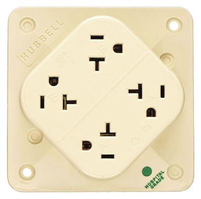 HUBBELL Receptacle: Hospital Grade Fed. Spec., Quad, 5-20R, Ivory, 125V AC, 20 A - General Purpose Receptacles