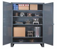 DURHAM MFG Storage Cabinet: 36 in x 18 in x 78 in, Swing Handle & Padlock Hasp, 12 ga Panel Thick (MPN HDC-183678-4S95). Key specifications — attr62698: Gray; attr62736: Welded; attr87895: Legs; attr62693: Assembled; attr62737: Stationary; attr62694: Adjustable; attr62695: Powder Coated; attr62696: Steel.