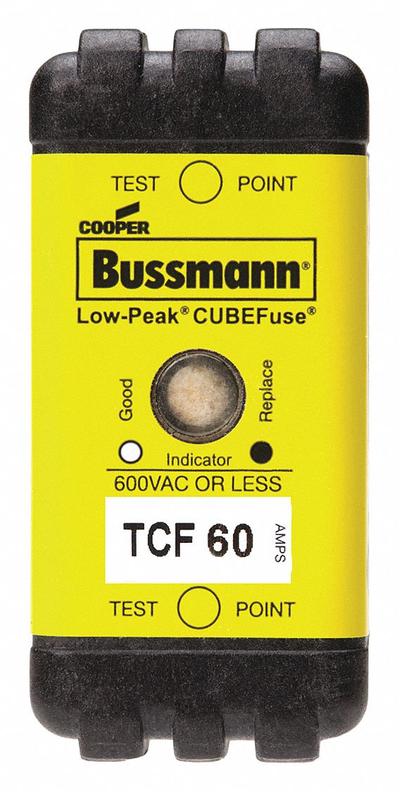 BUSSMANN Fuse: Class CF, TCF Series, Time-Delay, 60 A, 600 V AC, 300 V DC - Time-Delay Cube Fuses