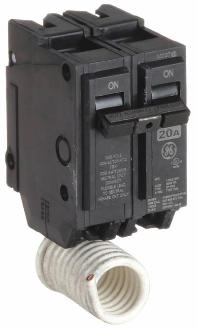GE Miniature Circuit Breaker: THQL, 20 A, 120/240V AC, Single Phase, 10kA at 120/240V AC - THQP, THQL & THHQL Series, Plug-In GE Miniature Circuit Breakers