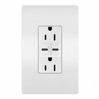USB Receptacle: Duplex, 5-15R, 2 USB Ports, USB Type C, White, 125V AC, 15 A (MPN R26USBCC6W). Key specifications — Brand: LEGRAND.