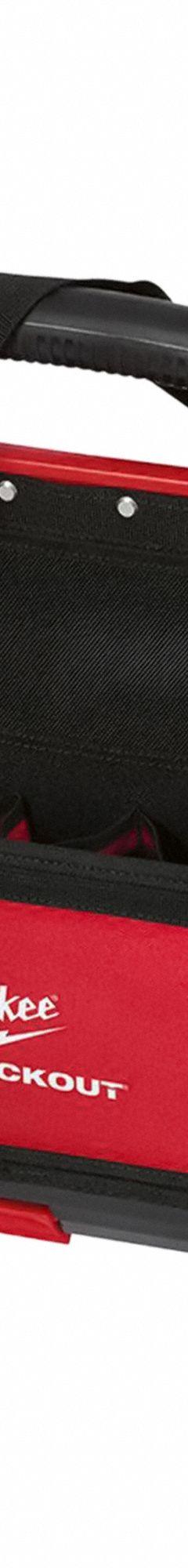 MILWAUKEE PACKOUT Tool Tote: 20 15/16 in W x 10 5/16 in D x 16 1/2 in H, Polyester, Red (MPN 48-22-8320). Key specifications — attr1120376: MILWAUKEE; attr1120463: Polyester; attr1120464: Red; attr1120343: Removable Shoulder Strap.