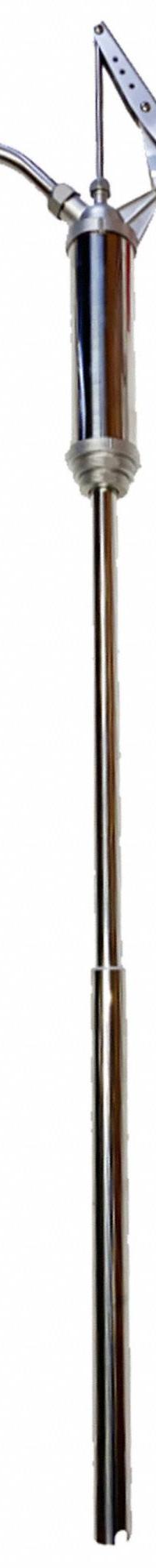 ACTION PUMP Hand Pump: Lever Action, Pump with Spout, 304 Stainless Steel Housing, 48 oz per stroke (MPN 490SSTSP). Key specifications — Brand: ACTION PUMP; Housing Material: 304 Stainless Steel; Maximum Flow Rate: 48 oz per stroke; Suction Tube Material: 304 SS; Seal Material: PTFE.