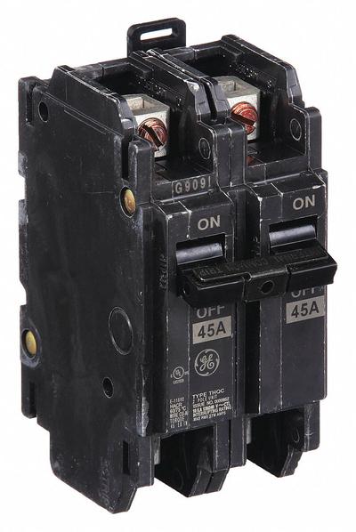GE Miniature Circuit Breaker: THQC, 45 A, 120/240V AC, Single Phase, 10kA at 120/240V AC - THQC & THHQC Series, Unit-Mount GE Miniature Circuit Breakers
