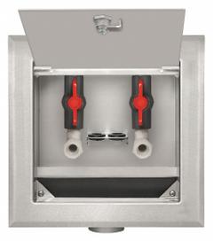 GUY GRAY Outlet Box: 1/2 in FPT, 1/4 in Turn, Center, 8.63 in Box Wd, 11.25 in Box Ht (MPN 82646). Key specifications — Valve Connection: 1/4 in Turn; Inlet Connection: 1/2 in FPT; Drain Location: Center; Brand: GUY GRAY.