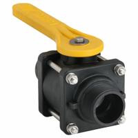 BANJO Manual Two-Way Ball Valve: 2 in, Polypropylene, Straight, MNPT x Male Camlock, Three-Piece (MPN VFMT204FP). Key specifications — Brand: BANJO; Handle: Lever.