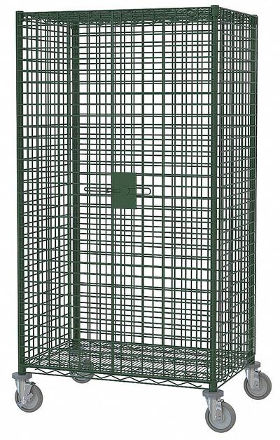 METRO Security Cart: 900 lb, 36 in L x 18 in W Self, 41 in L x 22 in W x 69 in H Overall Dim - Antimicrobial Wire Security Carts