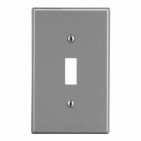 HUBBELL Wall Plate: Toggle, 1 Gang, Gray, Midsize Size (MPN PJ1GY). Key specifications — Brand: HUBBELL; Material: Polycarbonate.