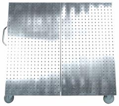 TRITON PRODUCTS A-Frame Pegboard Truck: Square, 3/8 in Peg Holes, 27 in x 48 in x 46 in, Silver (MPN LBC-4SS). Key specifications — Caster Wheel/Configuration: (2) Rigid; (2) Swivel; Color: Silver; Material: Stainless Steel; Brand: TRITON PRODUCTS.
