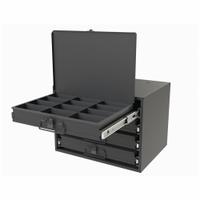 Sliding Drawer Cabinet: 15 5/8 in x 11 7/8 in x 11 7/8 in, 4 Drawers, Gray, Bearing, Assembled, Pull (MPN 307B-95-D931). Key specifications — Cabinet Color: Gray; Includes Dividers: No; Drawer Inside HxWxD: (12) 2 in x 4-1/4 in x 2-3/16 in; Stackable: Yes; Number of Compartments per Drawer: (4) 12; Brand: DURHAM MFG.