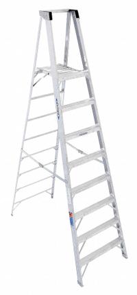 WERNER Platform Stepladder: 8 ft Ladder Size, Aluminum, 300 lb Load Capacity, 32 lb Wt (MPN P378). Key specifications — Brand: WERNER; Included Features: Guard Rail.