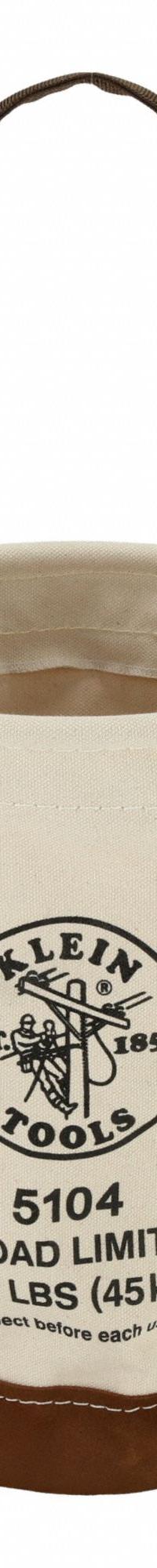 KLEIN TOOLS Bucket Bag: 12 in W x 17 in H, Off-White, Canvas, 1 Pockets, Open Top (MPN 5104). Key specifications — attr1118525: KLEIN TOOLS; attr1125037: Off-White; attr1125041: Canvas; attr1203718: Yes.