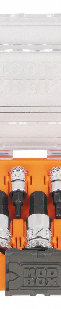 KLEIN TOOLS: SAE, 1/4 in, 3/8 in, 1/2 in Drive Size, 13 Pieces, Fixed Insert, Hex Tip (MPN 65213HEX). Key specifications — attr1204730: Fixed Insert; attr1228046: 1/4 in, 3/8 in, 1/2 in; attr1204738: KLEIN TOOLS; attr1225719: 5/64 to 9/16 in.