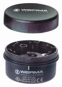 WERMA Terminal Element: Tower Light Mount, For KombiSIGN 71, 1 7/16 in Overall Ht, 64081000. Key specifications — Brand: WERMA; Compatible with Series: KombiSIGN 71; Connection Type: Screw Terminal; Housing Color: Black; IP Rating: IP65; Mounting Location: Pole Mount; Manufacturer Part Number: 64081000.