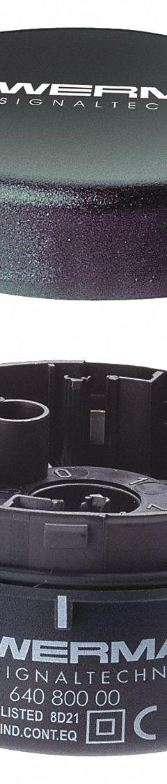 WERMA Terminal Element: Tower Light Mount, For KombiSIGN 71, 1 7/16 in Overall Ht, 64081000. Key specifications — Brand: WERMA; Compatible with Series: KombiSIGN 71; Connection Type: Screw Terminal; Housing Color: Black; IP Rating: IP65; Mounting Location: Pole Mount; Manufacturer Part Number: 64081000.