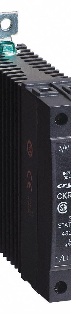 CRYDOM Solid State Relay: DIN-Rail Mounted, 30 A Max Output Current, SCR, AC Output (MPN CKRA2430). Key specifications — Brand: CRYDOM; Current Type: AC; Electrical Connection: Box Clamp; Finger Safe: Yes; Input Current: 5 mA at 240 Vrms; Maximum Output Current without Heat Sink: 30 A; Mounting Style: DIN Rail; Output Voltage: 24 to 280V AC.