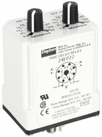 DAYTON Single Function Time Delay Relay: Socket Mounted, 12V DC, 10 A, 8 Pins/Terminals (MPN 24EP27). Key specifications — Brand: DAYTON.