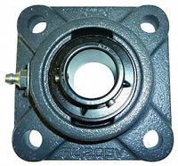 NTN 4 Bolt Flange Bearing: Radial Ball, 2 7/16 in Bore, Cast Iron, Set Screws, 6 7/8 in Lg, Square (MPN UCFU-2.7/16M). Key specifications — Bore Type: Cylindrical; Brand: NTN; Lubricant Material: NLGI #3 Equivalent; Mounting Bolt Size: 5/8 in; System of Measurement: Inch.