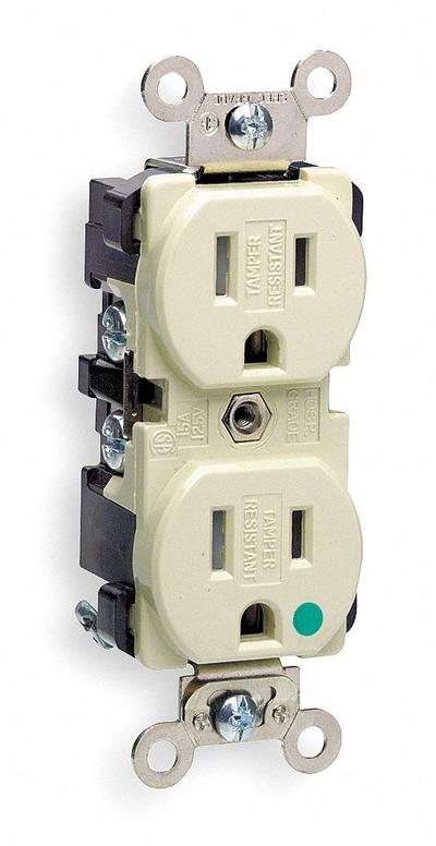 LEVITON Receptacle: Hospital Grade Fed. Spec., Duplex, 5-15R, Ivory, 125V AC, 15 A - General Purpose Receptacles