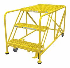 COTTERMAN Work Platform: 2.5 ft Platform Ht - Max, 24 in x 36 in, Steel, 800 lb Load Capacity (MPN 3WP2436A3B8AC2P6). Key specifications — Folding: Not Foldable; Mobility: Rolling; Components Included: Rubber Foot Pads; Use Location: Indoor; Brand: COTTERMAN; Color: Yellow; Height Adjustability: Fixed Height; Includes Handrails: Handrails Not Included.