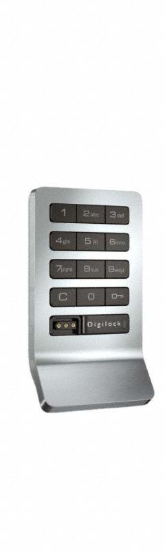 DIGILOCK Electronic Keyless Lock: Brushed Nickel, Deadbolt, 3 27/32 in Body Ht, 2 1/8 in Body Wd (MPN D6AKB-0DS2-619-010U-P). Key specifications — Finish: Brushed Nickel; Latch Type: Deadbolt; Brand: DIGILOCK; Manufacturer Part Number: D6AKB-0DS2-619-010U-P.