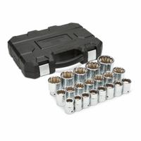 GEARWRENCH Socket Set: 3/8 in Drive, 6-Point, SAE, 19 mm to 50 mm (MPN 80845). Key specifications — attr1224269: 3/8 in; attr1204685: Not Tether Capable; attr1204650: 19 mm to 50 mm; attr1204673: Socket Bits Not Included; attr1204688: GEARWRENCH; attr1224230: Friction; attr1224354: No Thin Wall; attr1206170: Standard Sockets.