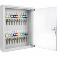Key Cabinet: 20 Key Capacity, Single Key Lock, Steel, Gray, 13 3/4 in Ht, 10 3/4 in Wd, 3 in Dp (MPN CB12952). Key specifications — Brand: BARSKA; Finish: Matte; Includes Key Tags: Includes Key Tags; Includes Mounting Hardware: Mounting Hardware Included; Color: Gray; Mounting Location: Wall; Material: Steel.