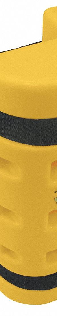 RACK SENTRY Pallet Rack Guard: Strap-On, On Upright, 4 3/4 in x 7 1/4 in x 18 in, Thermoplastic (MPN RS120). Key specifications — Brand: RACK SENTRY; Mounting Location: On Upright; Includes: (2) Straps; Color: Yellow; Material: Thermoplastic.