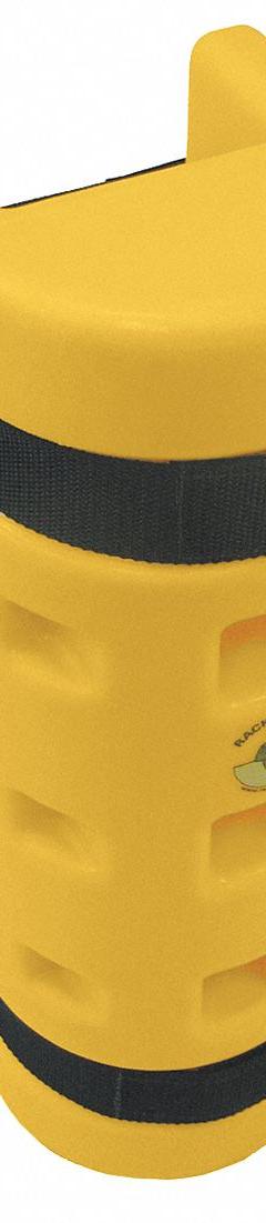 RACK SENTRY Pallet Rack Guard: Strap-On, On Upright, 4 3/4 in x 7 1/4 in x 18 in, Thermoplastic (MPN RS120). Key specifications — Brand: RACK SENTRY; Mounting Location: On Upright; Includes: (2) Straps; Color: Yellow; Material: Thermoplastic.
