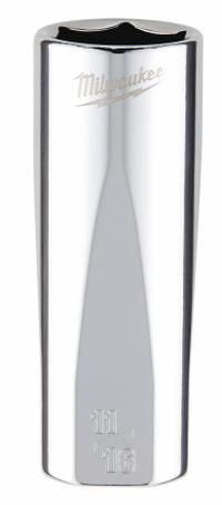 MILWAUKEE Deep Well Socket: SAE, 3/8 in Drive Size, 11/16 in Socket Size, 6-Point, Deep, Chrome (MPN 45-34-6875). Key specifications — attr1204417: MILWAUKEE; attr1204392: Chrome.